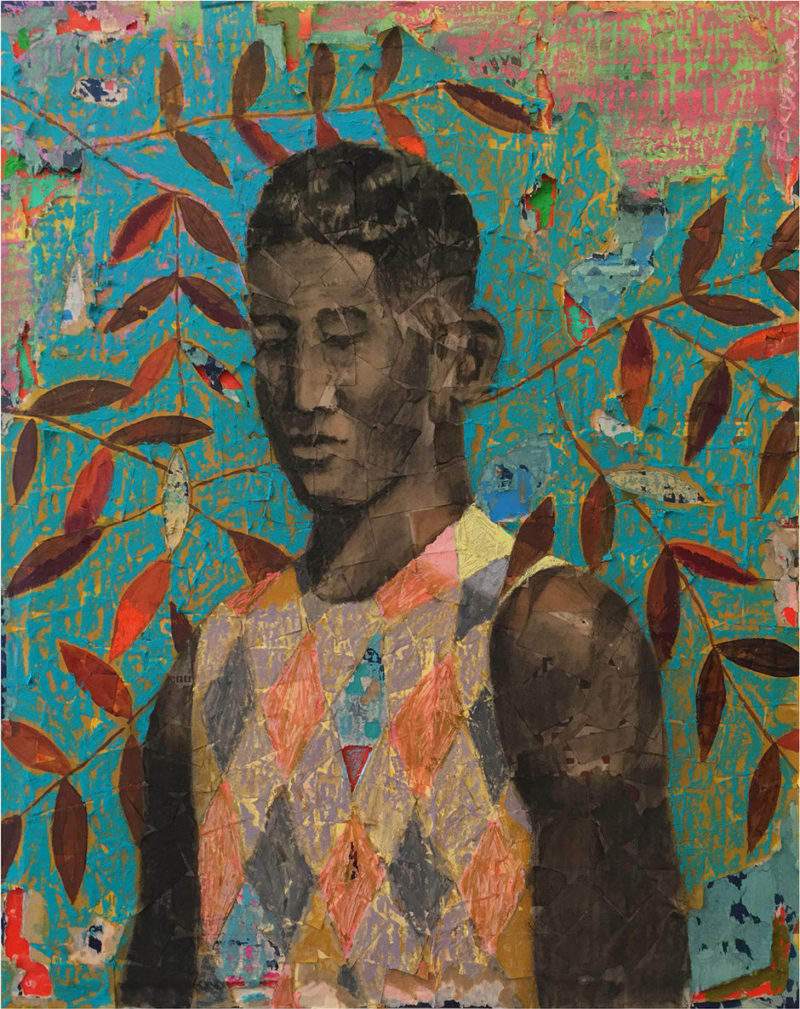 Derek Fordjour, No. 88, 2018. Acrylic, charcoal and oil pastel on newspaper mounted on canvas. Courtesy the artist.