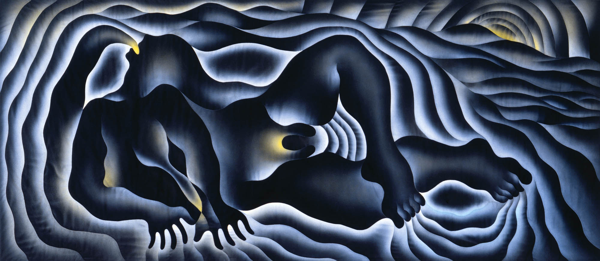 Judy Chicago, Earth Birth, 1983. Sprayed Versatex and DMC floss on fabric. Courtesy the artist.