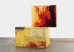 Sterling Ruby, ACTS/WS ROLLIN, 2011. Clear urethane block, dye, wood, spray paint, and formica. © Sterling Ruby.