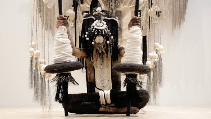Image of Navajo artist Eric-Paul Riege performing at ICA Miami.