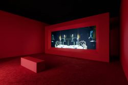 Installation view: "Isaac Julien: Vagabondia" at the Institute of Contemporary Art, Miami. May 14 – Nov 21, 2021. Isaac Julien. Vagabondia, 2000. Double screen projection. Photo: Zachary Balber.